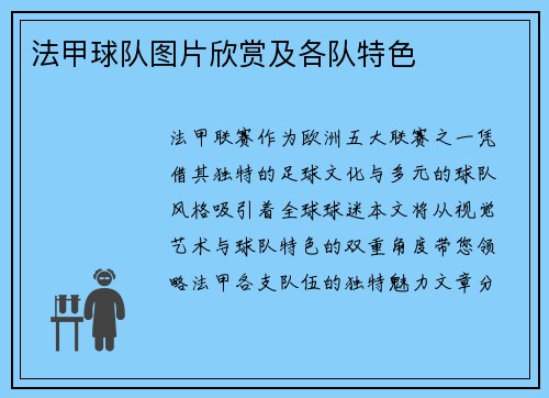 法甲球队图片欣赏及各队特色